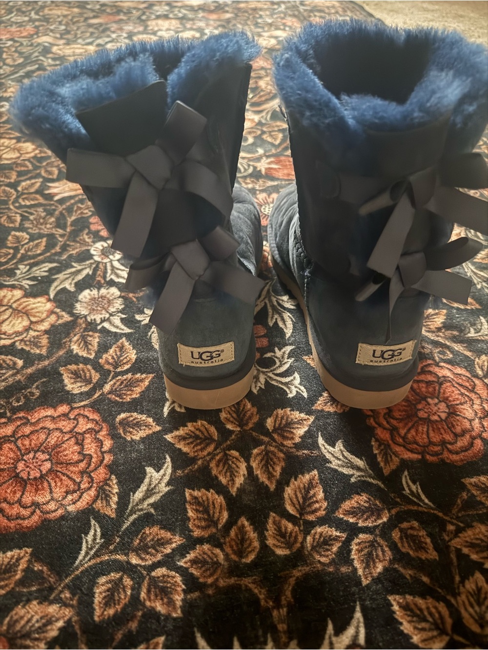 UGG Navy Blue Shearling Bow Back Winter Boots